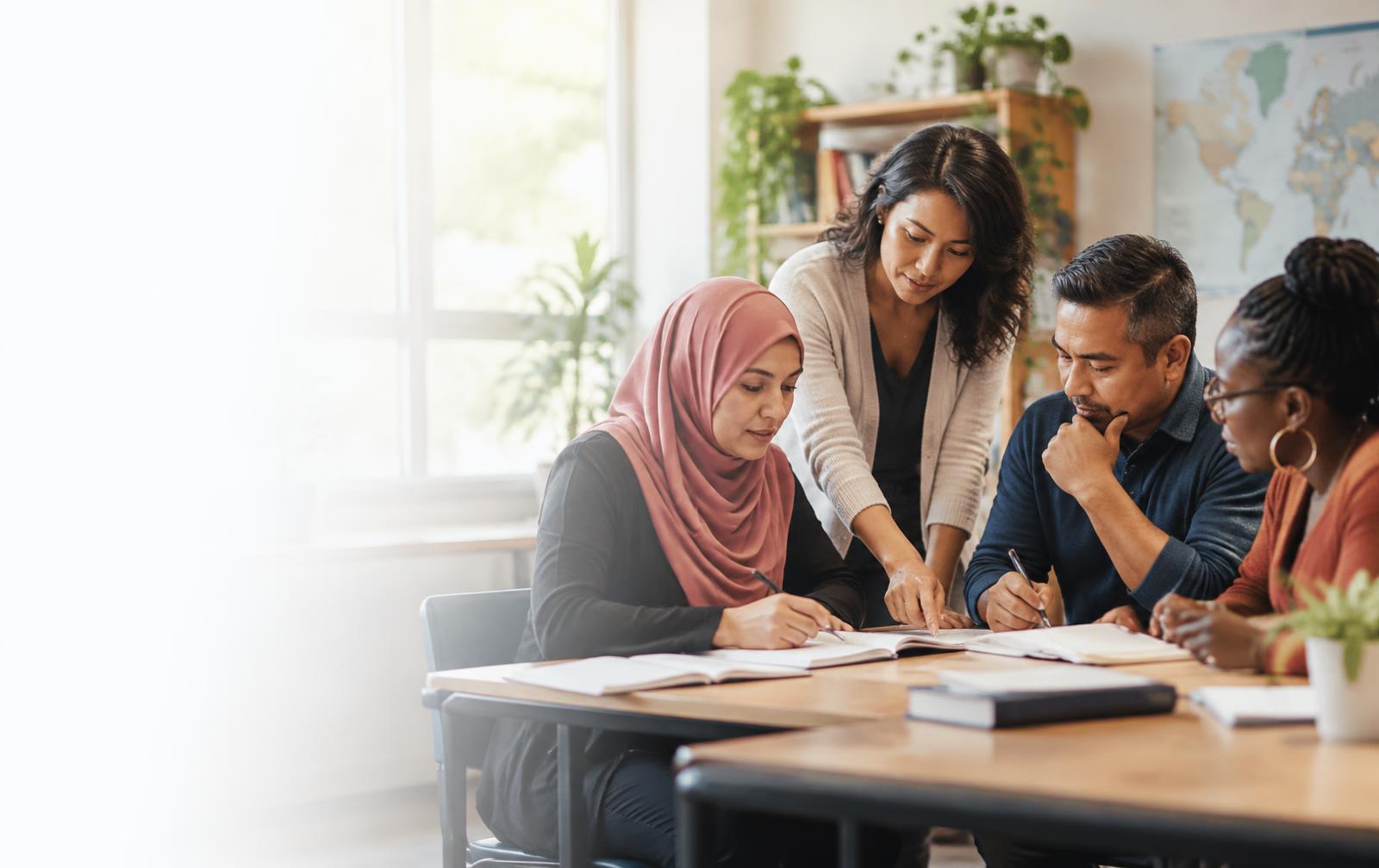 A diverse group learning together in a community classroom